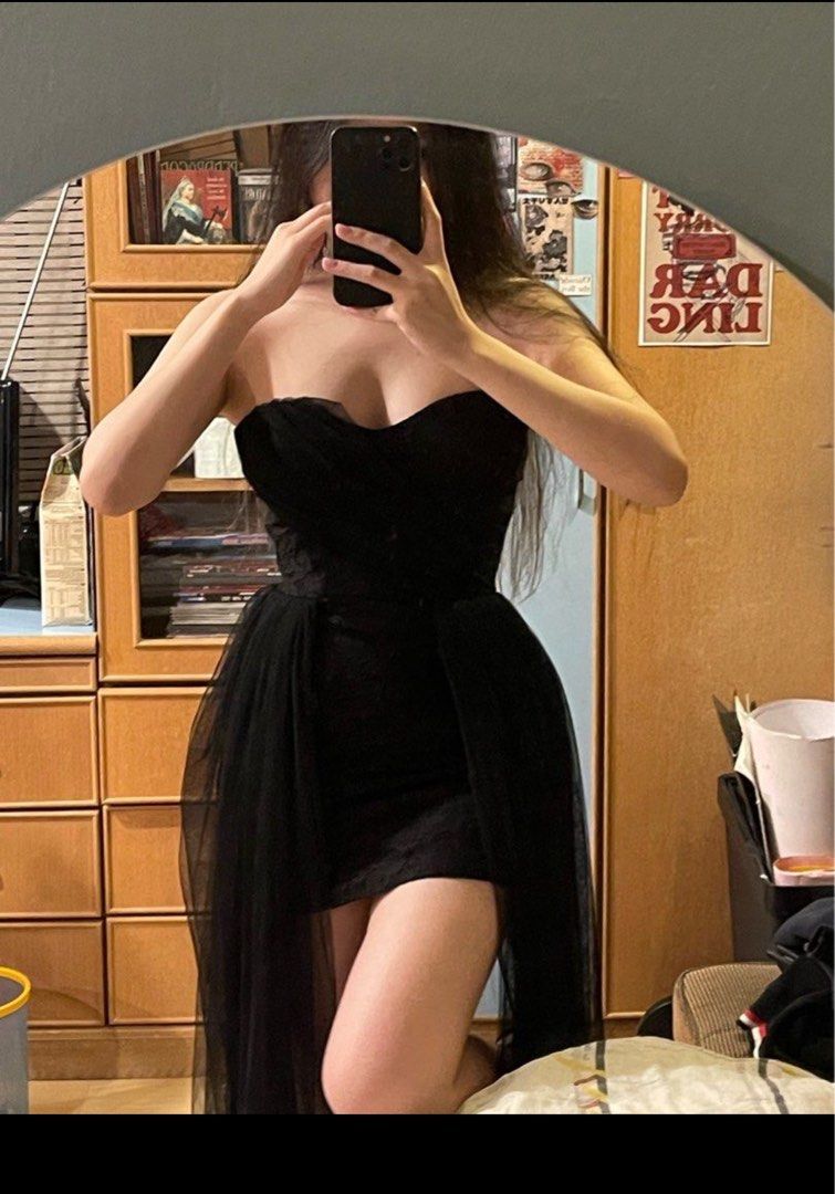 long sleeve black mini dress plus size Unholy Plus Size Lace Detachable Train Mini Dress