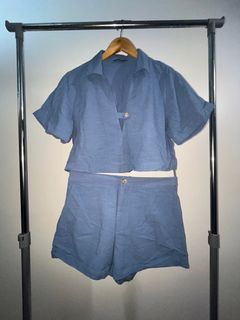 Boxy Top and Shorts Thick Linen-like Coords, M-slightly L, 9/10 condition