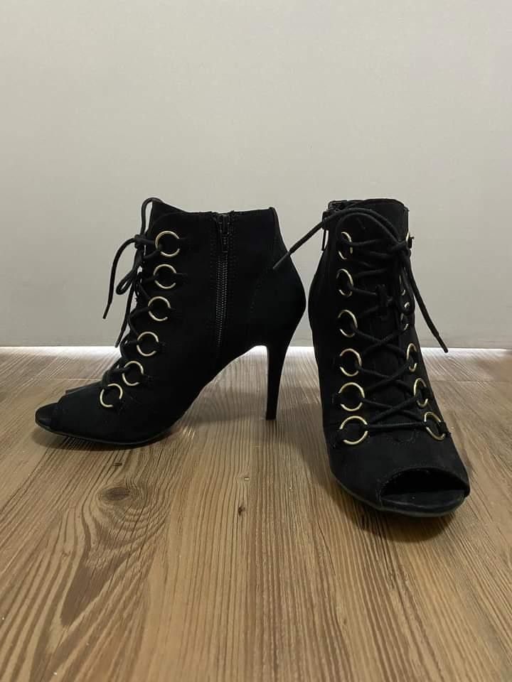 Candie s black lace open toe ankle boots Women s Fashion Footwear Boots on Carousell