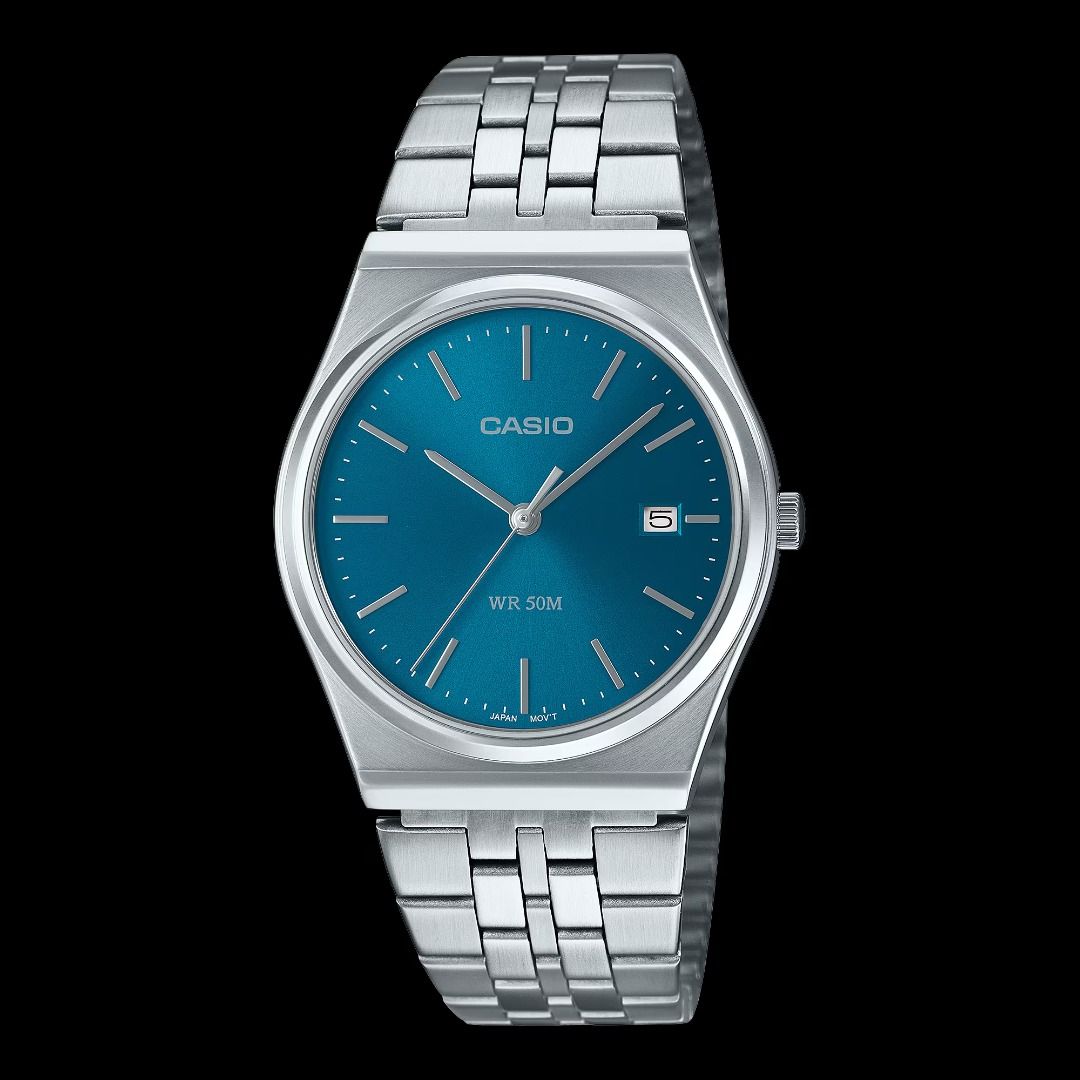 Casio Blue Dial Stainless Steel Watch MTP-B145D-2A2V (Category: Luxury Watches) located in San Juan City. Submitted by wilderness.voice (Listing ID 1298476513, Image 2). Description: Case size (L× W× H): 40 × 35 × 7.4 mm Weight: 82 g Case and bezel material: Stainless steel Band: Stainless Steel Band One-touch 3-fold Clasp Water resistance: 50-meter water resistance Glass: Mineral Glass Regular timekeeping: Analog: 3 hands (hour, minute, second) 