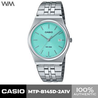 Casio Classic Retro Tiffany Blue Teal Dial Minimalist Stainless Steel Quartz Watch MTP-B145D-2A1V