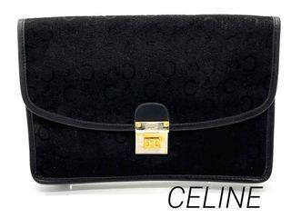 Celine clutch bag black carriage logo