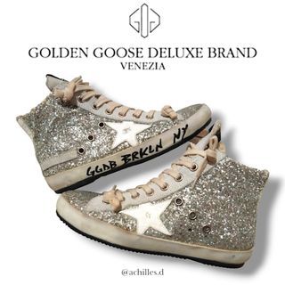 Golden Goose Deluxe Brand Silver Glitter Mid-star Sneakers