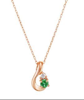 K10 Rose Gold Emerald and Dia Dainty Necklace Japan Pink Gold
