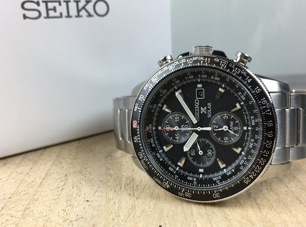 Lowest Price SEIKO PROSPEX Flightmaster SSC009 Chronograph Men s Black Dial Stainless Steel Watch ssc009 ssc009p ssc009p1 Birthday gift birthday