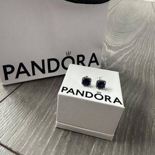 Pandora auth silver blue stone elegant square earrings in silver