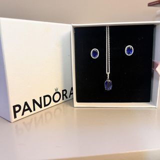 Pandora blue set necklace stone and earrings in silver blue stone Pandora