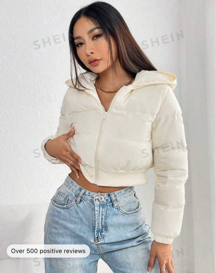 Petite cropped puffer jacket top
