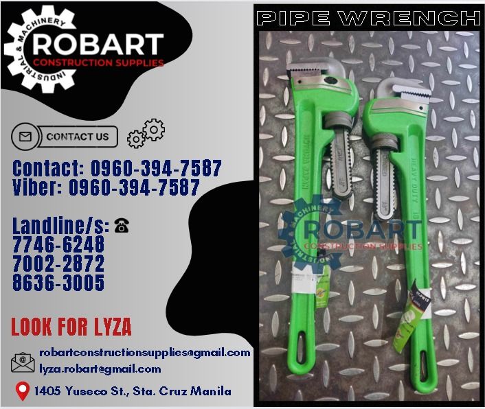 Pipe Wrench (Category: Construction Tools & Equipment) located in Manila. Submitted by lyzarobart11 (Listing ID 1298544311, Image 1). Description: Pipe Wrench Size: 18 inch. 𝐒𝐄𝐍𝐃 𝐔𝐒 𝐌𝐄𝐒𝐒𝐀𝐆𝐄 𝐅𝐎𝐑 𝐈𝐍𝐐𝐔𝐈𝐑𝐈𝐄𝐒 ‼️ 0 9 6 7 3 8 1 8 2 2 7 0 9 6 0 3 9 4 7 5 8 7 𝐋𝐚𝐧𝐝𝐥𝐢𝐧𝐞 𝐍𝐮𝐦𝐛𝐞𝐫𝐬: 𝟕 𝟕 𝟒 𝟔 - 𝟔 𝟐 𝟒 𝟖 / 𝟕 𝟎 𝟎 𝟐 - 𝟐 𝟖 𝟕 𝟐 / 𝟖 𝟔 𝟑 𝟔 - 𝟑 𝟎 𝟎 𝟓 𝐋𝐎𝐎𝐊 𝐅𝐎𝐑 𝐋𝐘𝐙𝐀 𝘌𝘮𝘢𝘪𝘭: 𝘳𝘰𝘣𝘢𝘳𝘵𝘤𝘰𝘯𝘴𝘵