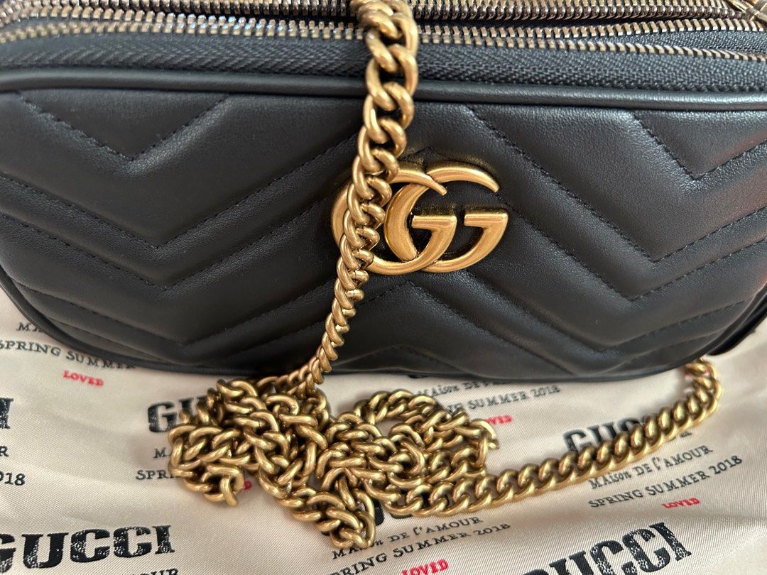 Preloved Gucci GG Marmont Mini Chain Bag with triple zip