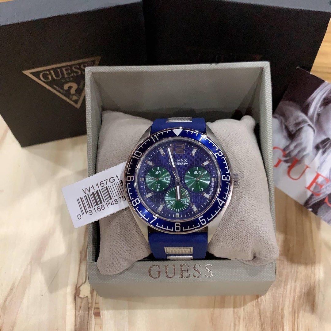 RESTOCK ORIGINAL GUESS PACIFIC BLUE DIAL SILVER CASE BLUE RUBBER MENS WATCH W1167G1 Men s Fashion Watches Accessories Watches on Carousell