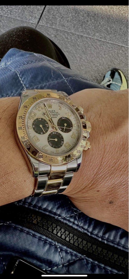 ROLEX 2014 Daytona RACING DIAL Two toned (Category: Luxury Watches) located in Pasig City. Submitted by Watchaholics (Listing ID 1298467874, Image 2). Description: ROLEX 2014 Daytona RACING DIAL Two toned Ref 116523 Year model 2014 9.5/10 condition Watch and box only (lost card) Open for authentication For 1.070M You may DM or contact @ 09615077138 .
