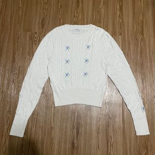 Sandro Touquet Floral Embroidered Cable Knit Sweater