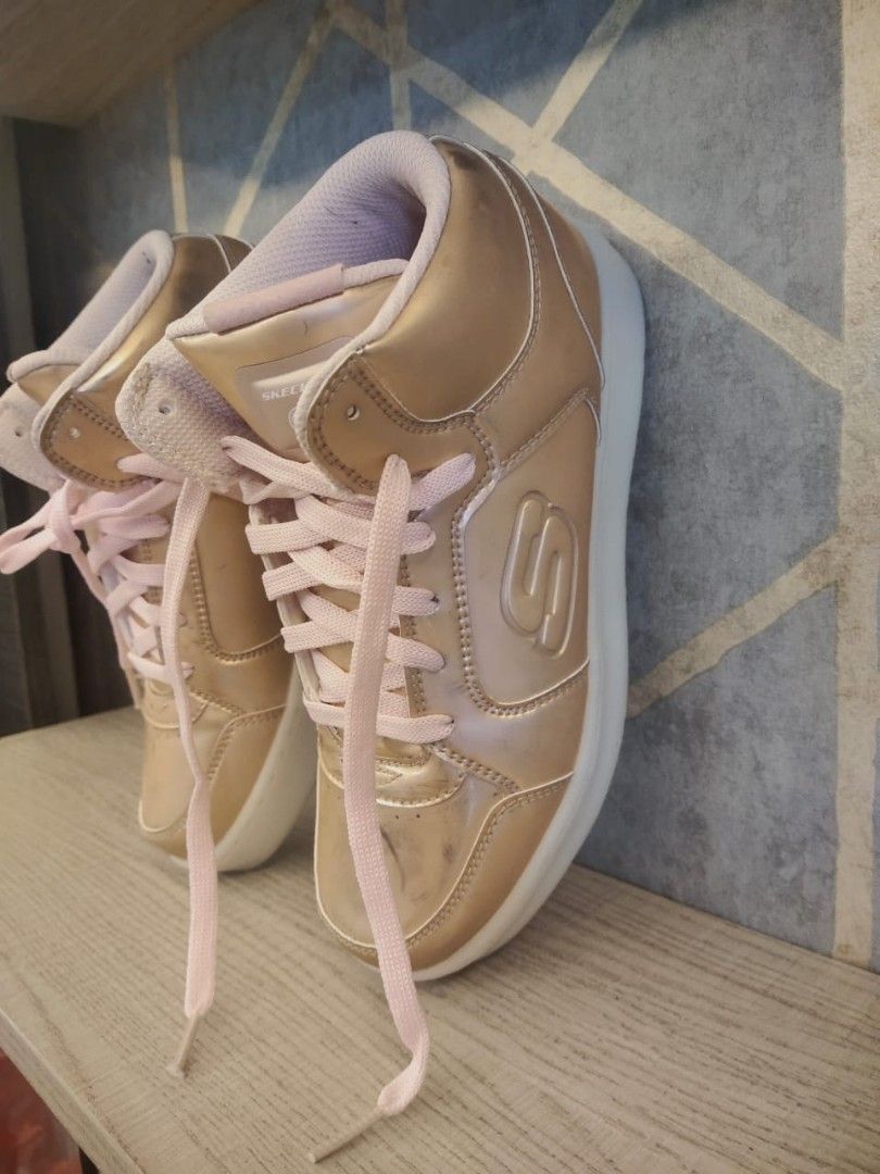 Rose gold skechers energy lights sales