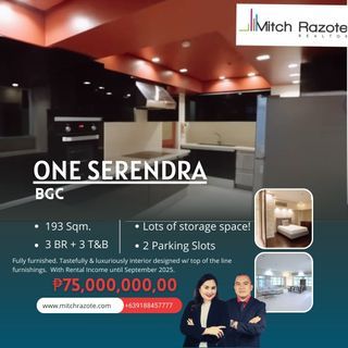 Spacious and Luxuriously Designed 3 Bedroom Unit For Sale with Rental Income at One Serendra BGC