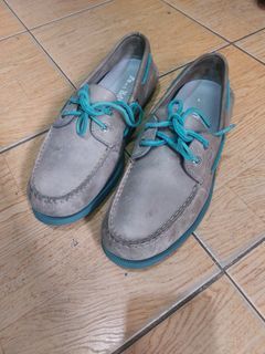 Sperry Top-Sider A/O 2-Eye Neon In Grey Turquoise Leather Boat Shoes(11 US M)