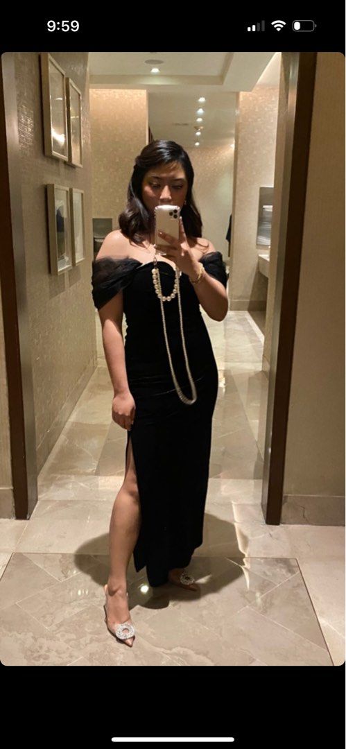 Super Elegant Black Velvet Tube Dress with Detachable Sheer Sleeves Women s Fashion Dresses Sets Evening dresses gowns on Carousell