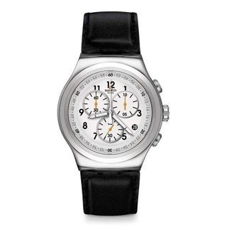 Swatch Men's L'imposante Black Leather Band Swiss Quartz Watch YOS451