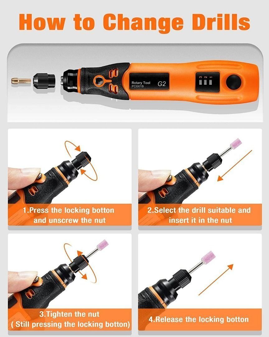 TACKLIFE PCG01B 3.7V Mini Cordless Rotary Tool with USB Charging 3 Variable Speed