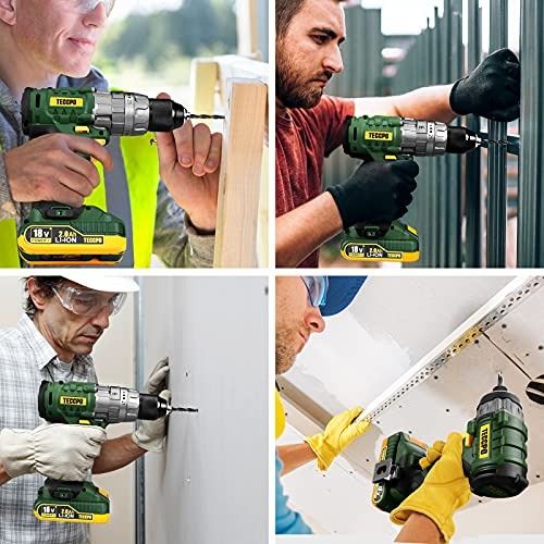 TECCPO Brushless Percussion Drill Cordless Drill 60 Nm 2 Speed 3 Functions Impact Screwdriver 220 Nm 3 Speed 3 LED Lights 2 Batteries 2.0 Ah Fast Charger 35 Pieces 18970 Furniture