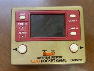 TOWERING RESCUE GAKKEN LCD CARD GAME HAND HELD And Watch Turn ON but LCD is Defective & not working
