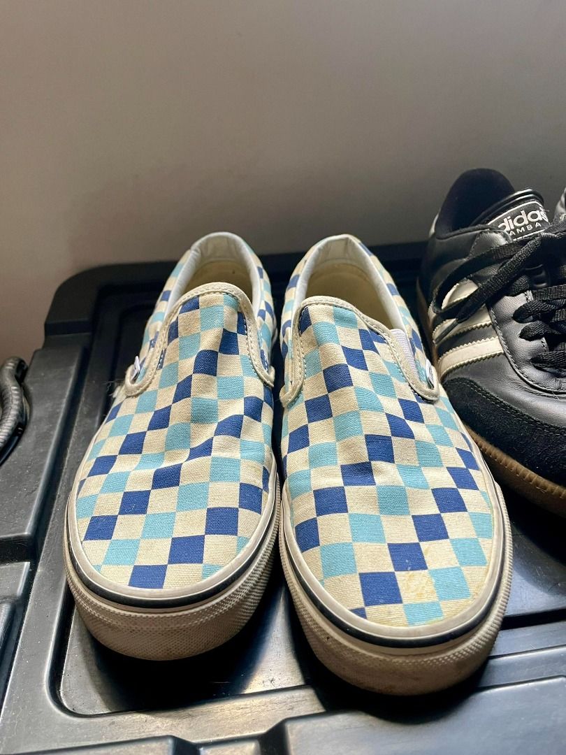 Vans Classic Slip On Checkerboard Blue Topaz Women s Fashion Footwear Sneakers on Carousell