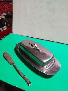 Vintage "Butter Tray,Cover and Butter Knife"/Stainless Steel/Very "sosyal" to use or Display!/1960s era