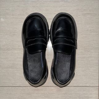[WITH FREEBIES, SEE NEXT PIC] loafers black heel round leather shoes retro thick