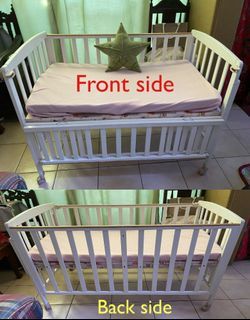 Wooden  Baby Crib (White) with Dropside