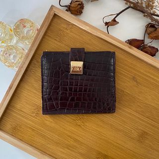 Yukiko Hanai Dark Brown Crocodile Leather Bifold Wallet