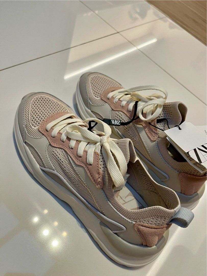Zara Running Trainers Size 38 Beige Women s Fashion Footwear Sneakers on Carousell