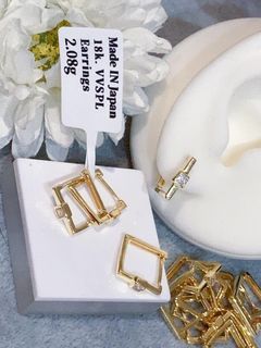 18K Japan Gold rectangular Huggies earrings