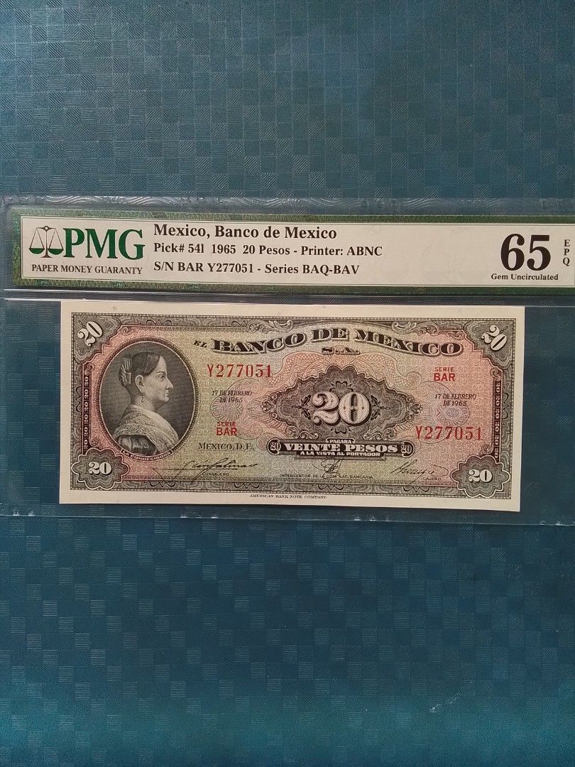 1965年墨西哥＄20 披索，PMG 65 EPQ。, 興趣及遊戲, 收藏品及紀念品, 錢幣- Carousell