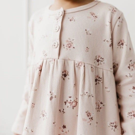 4Yr dress Jamie Kay Bridget Dress Petite fleur soft peony pink floral fine rib long sleeve organic cotton for toddler kids children girl