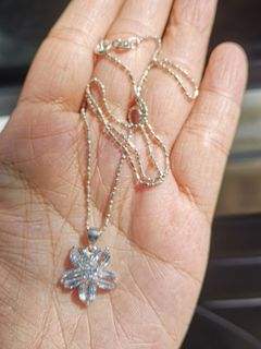 Beautiful Russian diamond flower sterling silver 925 necklace