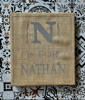 Bedroom Sign Pottery Barn Kids Personalized Nathan 36 x 40 cm. Burlap with wooden frame