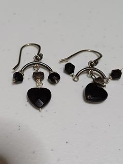 Black Hearts & Silver Drop Earrings