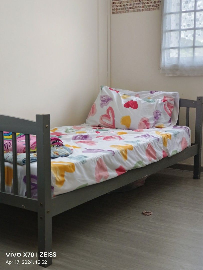 Bunk Bed (Category: Bedding & Towels) located in Singapore. Submitted by mivida_loca (Listing ID 1298694628, Image 1). Description: Kids bunk bed can convert to 2 single bed. Very lightly use because kids dont like it. Selling together with its mattress . Not for fussy buyer . Bought at rejected shop for $400+. Urgent to clear..
