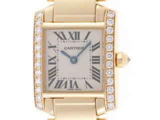 Cartier Ladies Watch Tank Française Diamond Bezel Quartz White Dial Yellow Gold