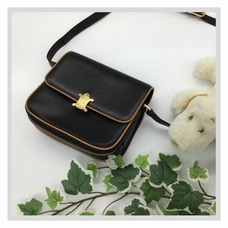 Celine Triomphe Gold Hardware Shoulder Bag Black Leather