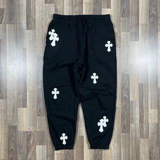 Chrome hearts cross patch leather sweat pants