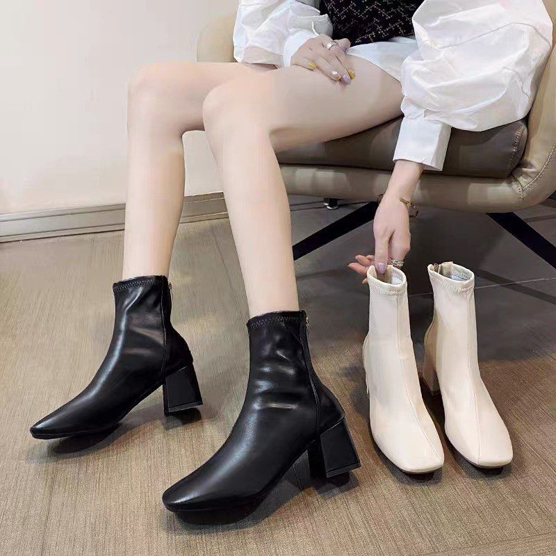 CLEARANCE SALE Stylenanda Mid Ankle Cut Low Block Heels Women s Fashion Footwear Boots on Carousell