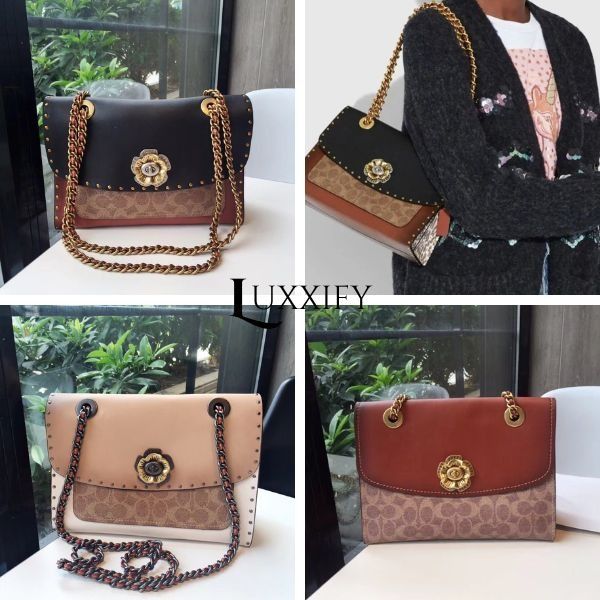Coach Parker With Rivets And Snakeskin Detail Women Sling Shoulder Bag