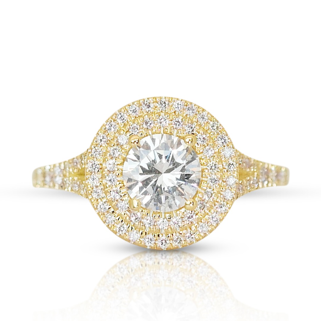 Exquisite 1 carat and 44 points Natural Diamond Double Halo Ring in 18K ...