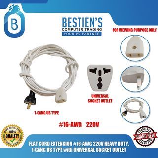 FLAT CORD EXTENSION #16-AWG 220V HEAVY DUTY, 1-GANG US TYPE with UNIVERSAL SOCKET OUTLET