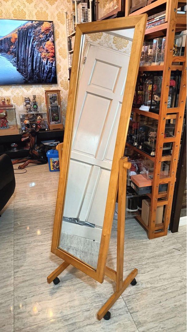 Floor mirror (Category: Mirrors) located in Quezon City. Submitted by matetdevis13 (Listing ID 1298655447, Image 2). Description: Solid wood mobile floor mirror Price : 3000 18L x 15W x 57H inches In good condition Code rusdha.
