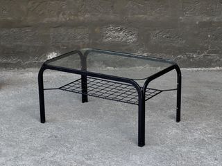 Glass and steel coffee table