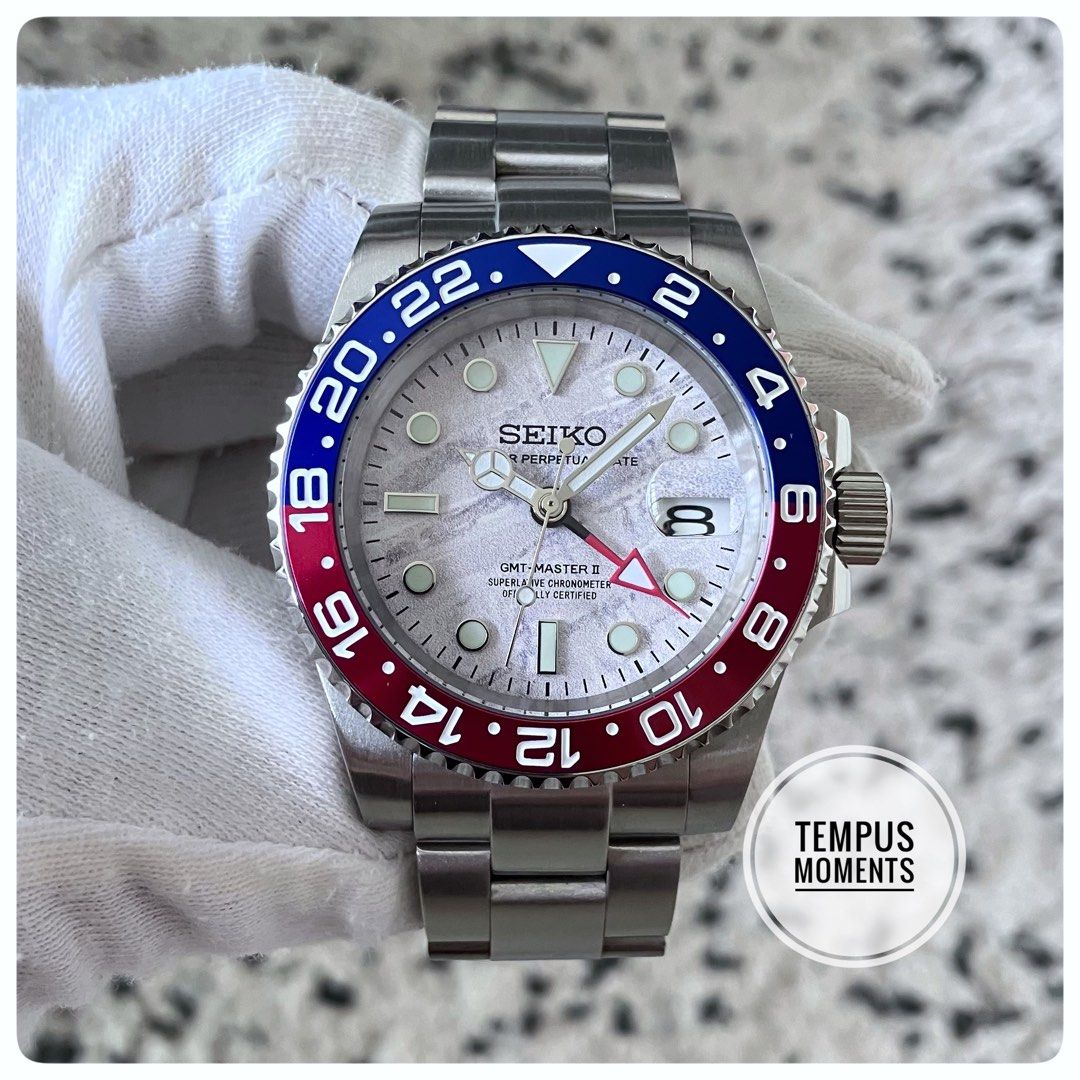 GMT Red Blue Pepsi Meteorite automatic watch Seiko mod