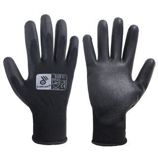 HANDLANDY 13 Pin Polyester Black PU Coating Palm Work Gloves Protective Gloves