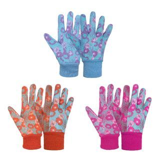 HANDLANDY Womens Gardening Gloves Jersey PVC Grip Dots Soft Cotton Work Floral Knitted Garden Gloves